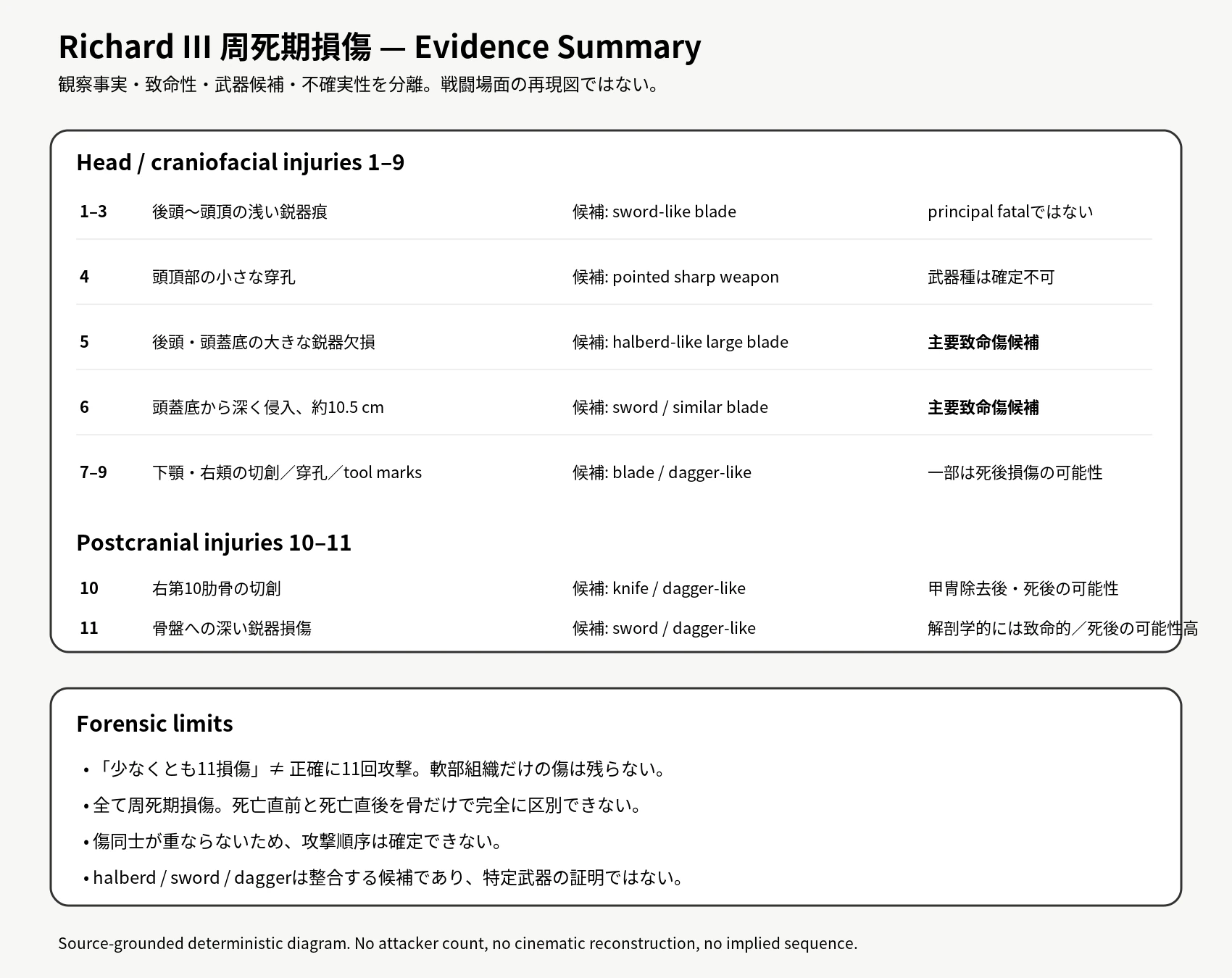 Richard III 周死期損傷 Evidence Summary