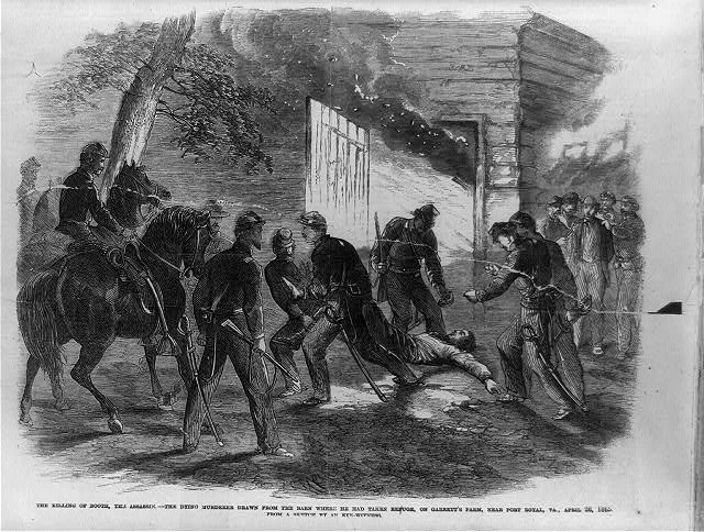 1865年4月26日のギャレット農場でのブース最期を描いた木版画
