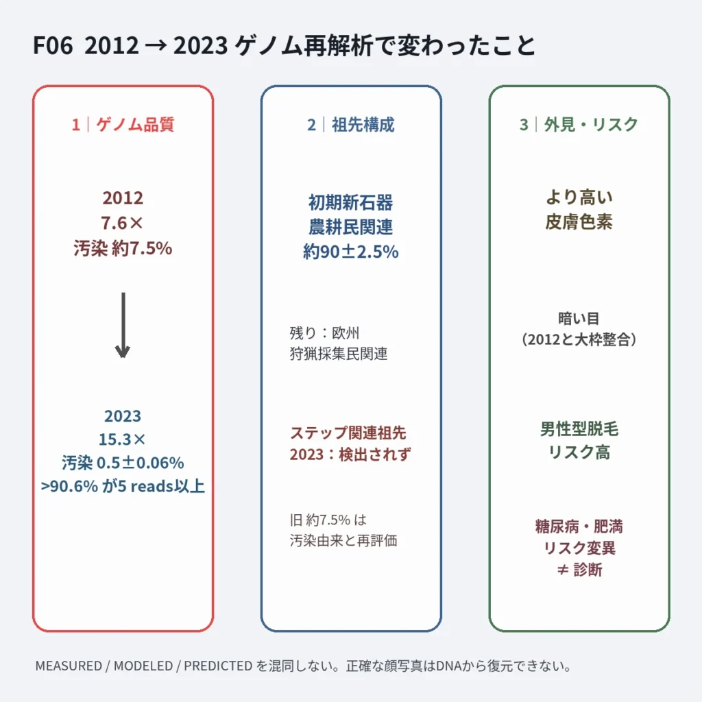 2012年と2023年のエッツィ・ゲノム解析を比較した模式図