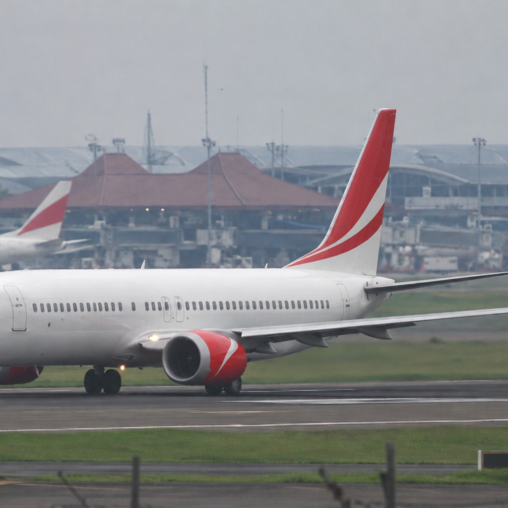 インドネシアの空港で運航する737 MAXを想起させる再現イメージ。