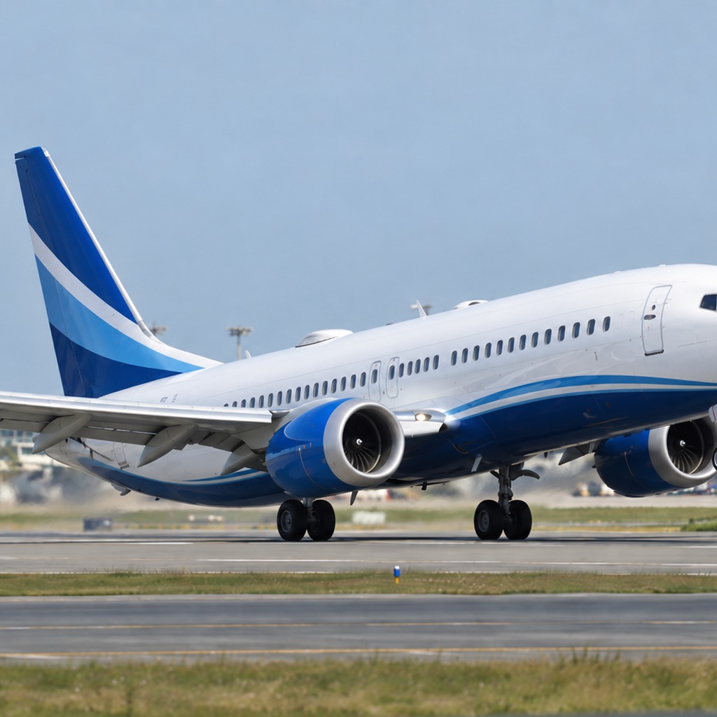 運航復帰後の737 MAXの離陸を表した再現イメージ。