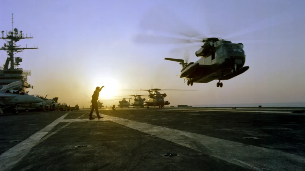 RH-53Ds taking off from USS Nimitz, Apr 1980
