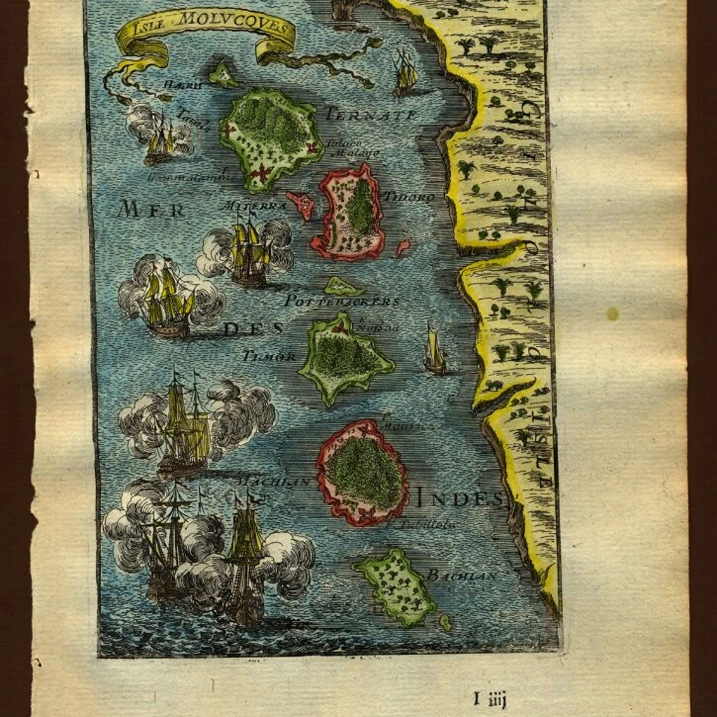 1683年のモルッカ諸島地図。マゼラン死後の遠征継続と香辛料諸島到達を扱う記事用。